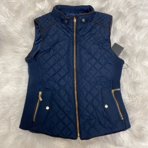 Jackets & Blazers - Navy Blue Quilted Suede Contrast Vest